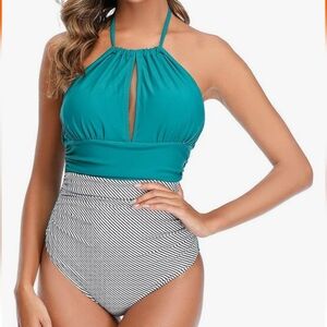 Women's one-Piece Cutout high Waist Halter Neck Swimsuit - NWOT